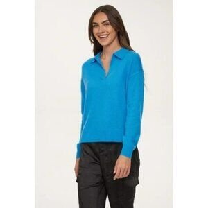 FILORO Women's 100% Cashmere Blue Polo Size Large